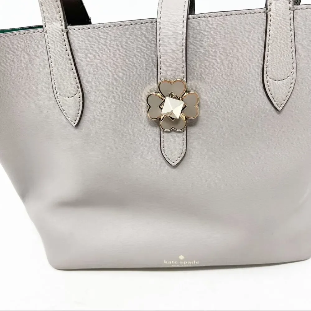KATE SPADE Light Gray Flower Closure Leather Handbag